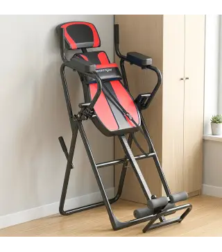 Tabla de Inversión Plegable con Dominadas y Flexiones Altura Ajustable 155-198 cm Ángulos 20° 40° 60° Cinturón Rojo