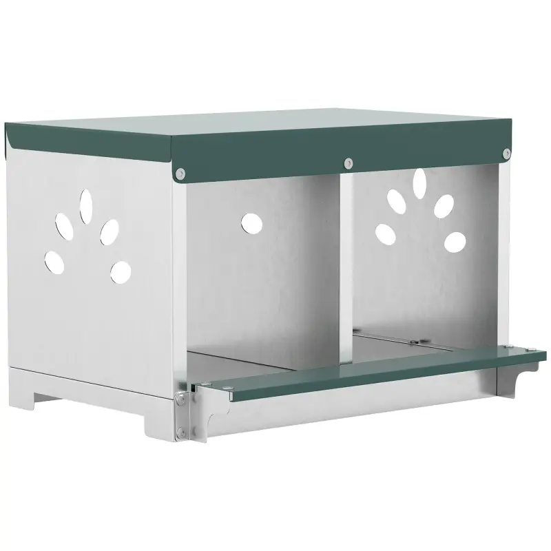 Ponedero para Gallinas de Acero Galvanizado con 2 Huecos para 2 Gallinas con Techo Impermeable y Ventilación Plateado y Verde