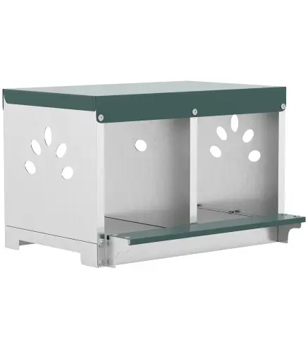 Ponedero para Gallinas de Acero Galvanizado con 2 Huecos para 2 Gallinas con Techo Impermeable y Ventilación Plateado y Verde