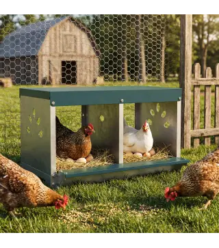 Ponedero para Gallinas de Acero Galvanizado con 2 Huecos para 2 Gallinas con Techo Impermeable y Ventilación Plateado y Verde