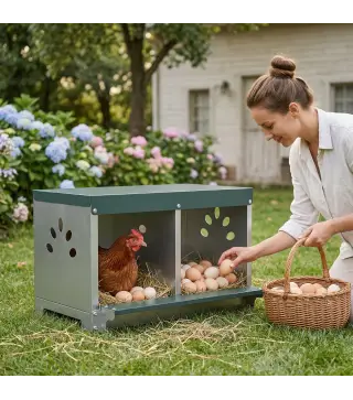 Ponedero para Gallinas de Acero Galvanizado con 2 Huecos para 2 Gallinas con Techo Impermeable y Ventilación Plateado y Verde