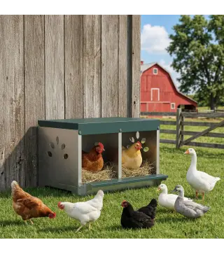 Ponedero para Gallinas de Acero Galvanizado con 2 Huecos para 2 Gallinas con Techo Impermeable y Ventilación Plateado y Verde