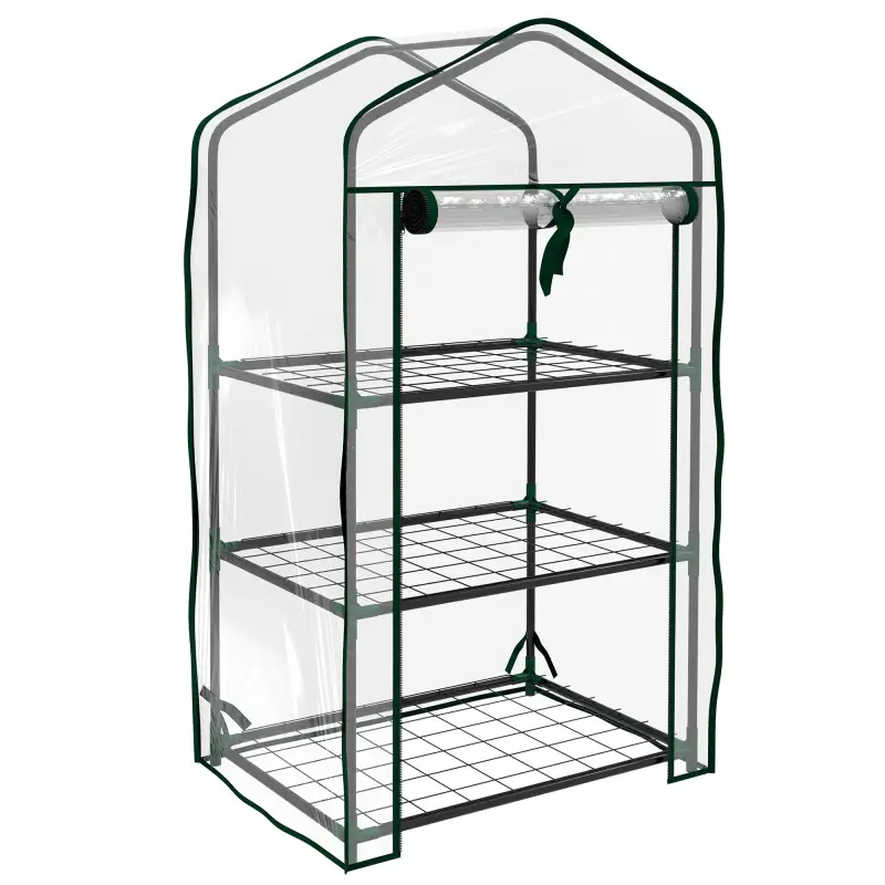 Invernadero de Jardín con 3 Estantes 1 Puerta con Cremallera para Cultivo de Plantas 59x39x127 cm Transparente