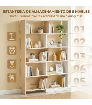 Estantería Expandible 5 Niveles Giratoria 350° Ancho Ajustable Convertible en en L Recta o Compacta 111,5x23,8x163,7 cm