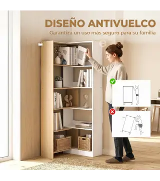 Estantería Expandible 5 Niveles Giratoria 350° Ancho Ajustable Convertible en en L Recta o Compacta 111,5x23,8x163,7 cm
