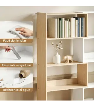 Estantería Expandible 5 Niveles Giratoria 350° Ancho Ajustable Convertible en en L Recta o Compacta 111,5x23,8x163,7 cm