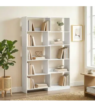 Estantería Expandible 5 Niveles Giratoria 350° Ancho Ajustable Convertible en en L Recta o Compacta 111,5x23,8x163,7 cm