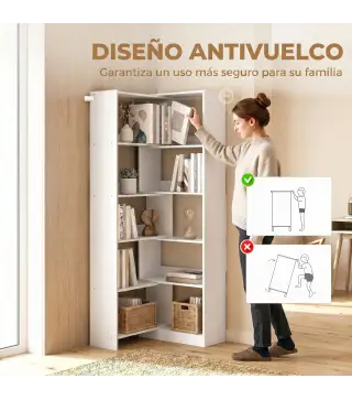 Estantería Expandible 5 Niveles Giratoria 350° Ancho Ajustable Convertible en en L Recta o Compacta 111,5x23,8x163,7 cm