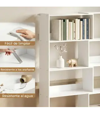 Estantería Expandible 5 Niveles Giratoria 350° Ancho Ajustable Convertible en en L Recta o Compacta 111,5x23,8x163,7 cm