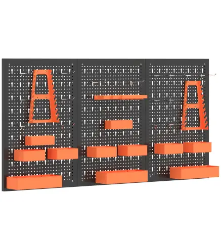 Organizador de Herramientas de Pared de 33 Piezas 120x60 cm con Ganchos Contenedores y Estantes Negro y Naranja