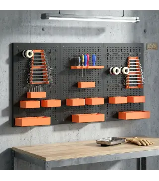 Organizador de Herramientas de Pared de 33 Piezas 120x60 cm con Ganchos Contenedores y Estantes Negro y Naranja