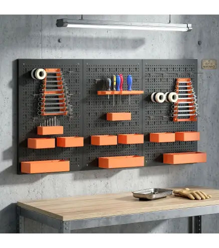 Organizador de Herramientas de Pared de 33 Piezas 120x60 cm con Ganchos Contenedores y Estantes Negro y Naranja