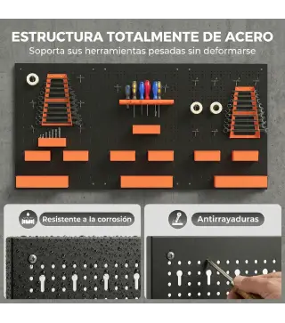 Organizador de Herramientas de Pared de 33 Piezas 120x60 cm con Ganchos Contenedores y Estantes Negro y Naranja