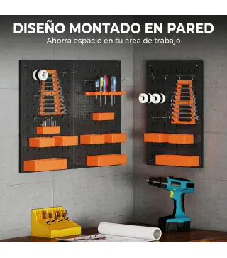 Organizador de Herramientas de Pared de 33 Piezas 120x60 cm con Ganchos Contenedores y Estantes Negro y Naranja