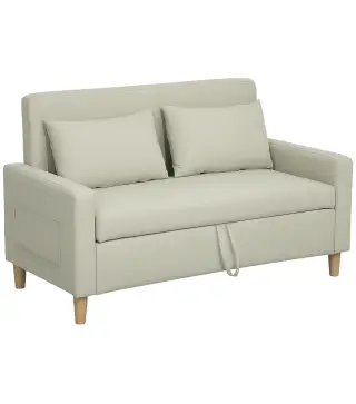 Sofá de 2 Plazas Tapizado en Lino Sintético con Espacio de Almacenaje 2 Almohadas y Patas de Madera 135x71x84 cm Beige
