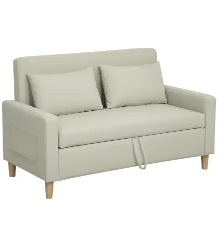 Sofá de 2 Plazas Tapizado en Lino Sintético con Espacio de Almacenaje 2 Almohadas y Patas de Madera 135x71x84 cm Beige