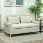 Sofá de 2 Plazas Tapizado en Lino Sintético con Espacio de Almacenaje 2 Almohadas y Patas de Madera 135x71x84 cm Beige