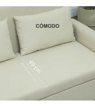 Sofá de 2 Plazas Tapizado en Lino Sintético con Espacio de Almacenaje 2 Almohadas y Patas de Madera 135x71x84 cm Beige