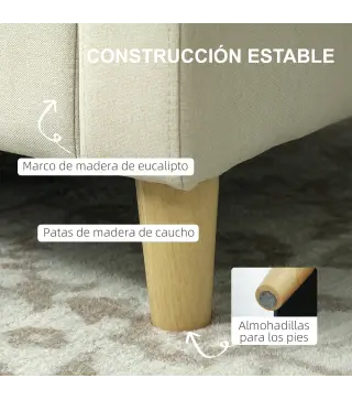 Sofá de 2 Plazas Tapizado en Lino Sintético con Espacio de Almacenaje 2 Almohadas y Patas de Madera 135x71x84 cm Beige
