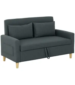 Sofá de 2 Plazas Tapizado en Lino Sintético con Espacio de Almacenaje 2 Almohadas y Patas de Madera 135x71x84 cm Gris