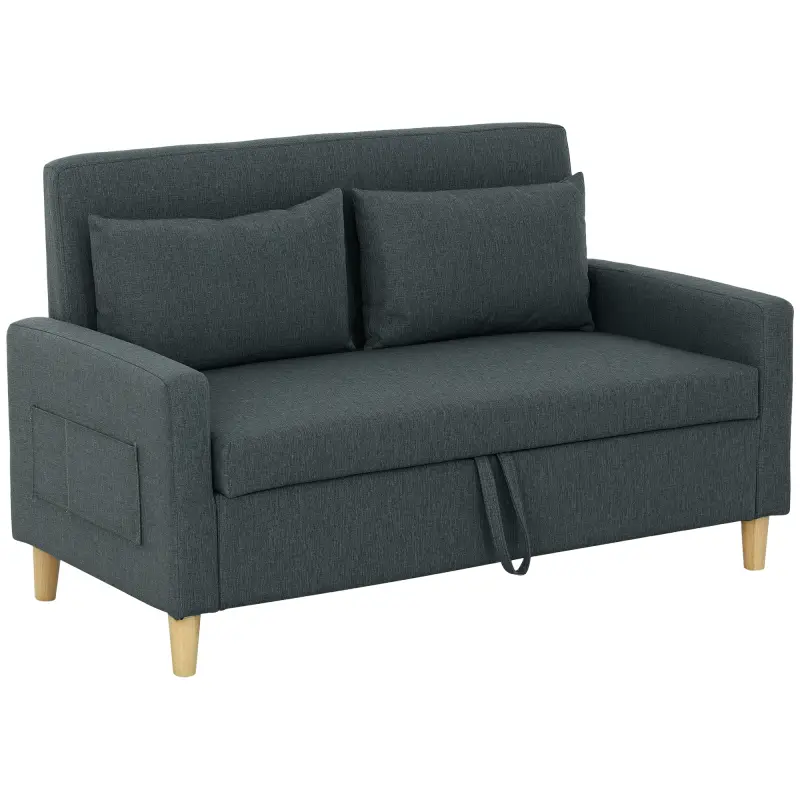 Sofá de 2 Plazas Tapizado en Lino Sintético con Espacio de Almacenaje 2 Almohadas y Patas de Madera 135x71x84 cm Gris