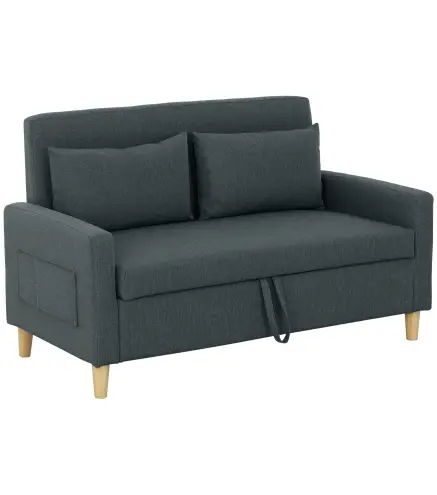 Sofá de 2 Plazas Tapizado en Lino Sintético con Espacio de Almacenaje 2 Almohadas y Patas de Madera 135x71x84 cm Gris