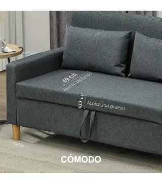 Sofá de 2 Plazas Tapizado en Lino Sintético con Espacio de Almacenaje 2 Almohadas y Patas de Madera 135x71x84 cm Gris