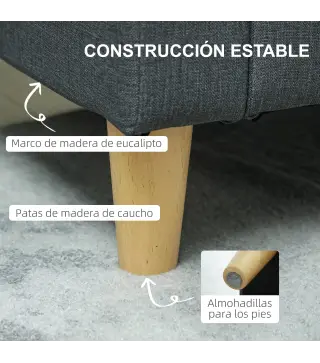 Sofá de 2 Plazas Tapizado en Lino Sintético con Espacio de Almacenaje 2 Almohadas y Patas de Madera 135x71x84 cm Gris