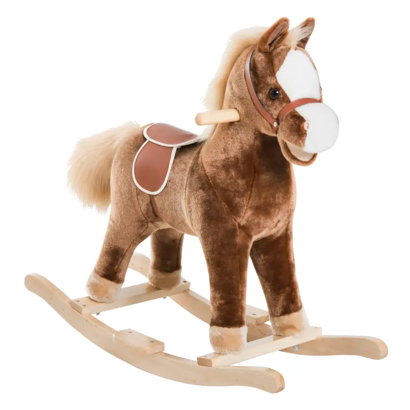 Caballo de Juguete para Niños de +3 Años con Asas Marco de Metal y Base de Madera Carga 40 kg 74x33x62 cm Marrón