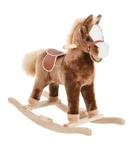 Caballo de Juguete para Niños de +3 Años con Asas Marco de Metal y Base de Madera Carga 40 kg 74x33x62 cm Marrón