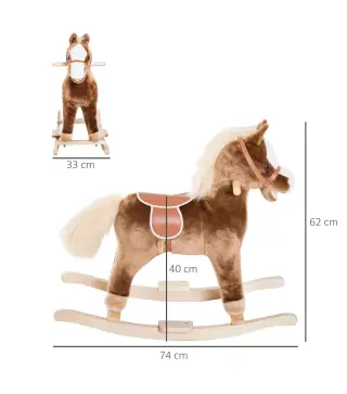 Caballo de Juguete para Niños de +3 Años con Asas Marco de Metal y Base de Madera Carga 40 kg 74x33x62 cm Marrón
