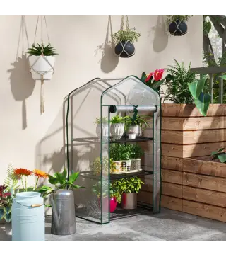 Invernadero de Jardín con 3 Estantes 1 Puerta con Cremallera para Cultivo de Plantas 59x39x127 cm Transparente