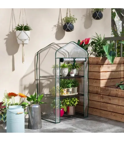 Invernadero de Jardín con 3 Estantes 1 Puerta con Cremallera para Cultivo de Plantas 59x39x127 cm Transparente
