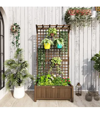 Jardinera con Celosía de Madera para Enredaderas Cultivo de Plantas para Patio Terraza 90x45x183 cm Marrón