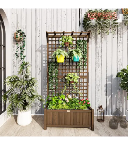 Jardinera con Celosía de Madera para Enredaderas Cultivo de Plantas para Patio Terraza 90x45x183 cm Marrón