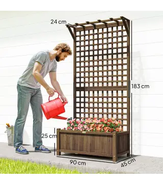 Jardinera con Celosía de Madera para Enredaderas Cultivo de Plantas para Patio Terraza 90x45x183 cm Marrón