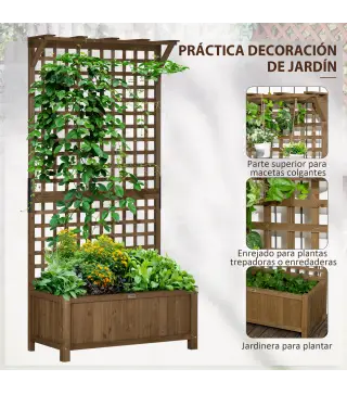 Jardinera con Celosía de Madera para Enredaderas Cultivo de Plantas para Patio Terraza 90x45x183 cm Marrón