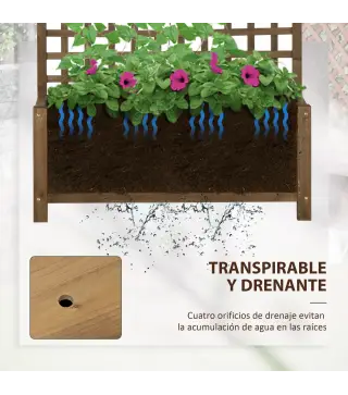 Jardinera con Celosía de Madera para Enredaderas Cultivo de Plantas para Patio Terraza 90x45x183 cm Marrón