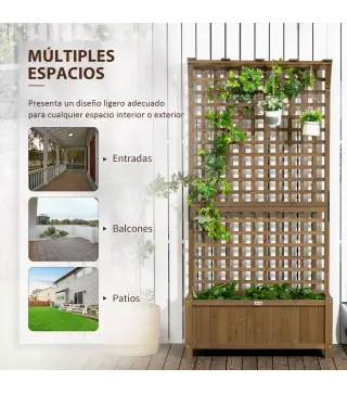 Jardinera con Celosía de Madera para Enredaderas Cultivo de Plantas para Patio Terraza 90x45x183 cm Marrón