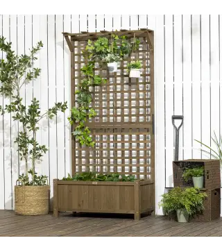 Jardinera con Celosía de Madera para Enredaderas Cultivo de Plantas para Patio Terraza 90x45x183 cm Marrón