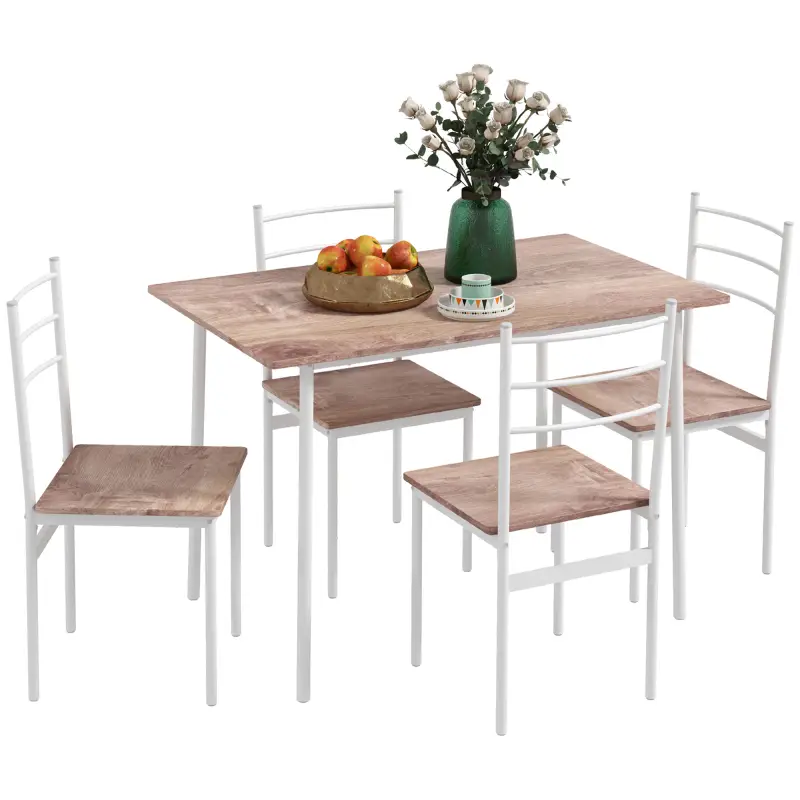 Conjunto de Comedor 5 Piezas Juego de 1 Mesa y 4 Sillas con Pies Acero para Cocina 110x70x75 cm Madera Natural y Blanco Conjunto de Comedor 5 Piezas Juego de 1 Mesa y 4 Sillas con Pies Acero para Cocina 110x70x75 cm Madera Natural y Blanco