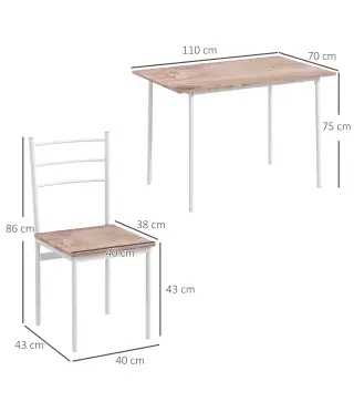 Conjunto de Comedor 5 Piezas Juego de 1 Mesa y 4 Sillas con Pies Acero para Cocina 110x70x75 cm Madera Natural y Blanco