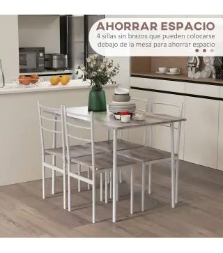 Conjunto de Comedor 5 Piezas Juego de 1 Mesa y 4 Sillas con Pies Acero para Cocina 110x70x75 cm Madera Natural y Blanco