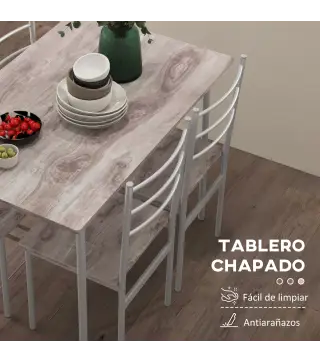 Conjunto de Comedor 5 Piezas Juego de 1 Mesa y 4 Sillas con Pies Acero para Cocina 110x70x75 cm Madera Natural y Blanco