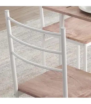 Conjunto de Comedor 5 Piezas Juego de 1 Mesa y 4 Sillas con Pies Acero para Cocina 110x70x75 cm Madera Natural y Blanco