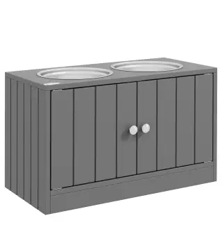 Comedero Elevado para Perros Grandes con 2 Cuencos de 2000ml y Almacenamiento Oculto 60x30x35,5 cm Gris