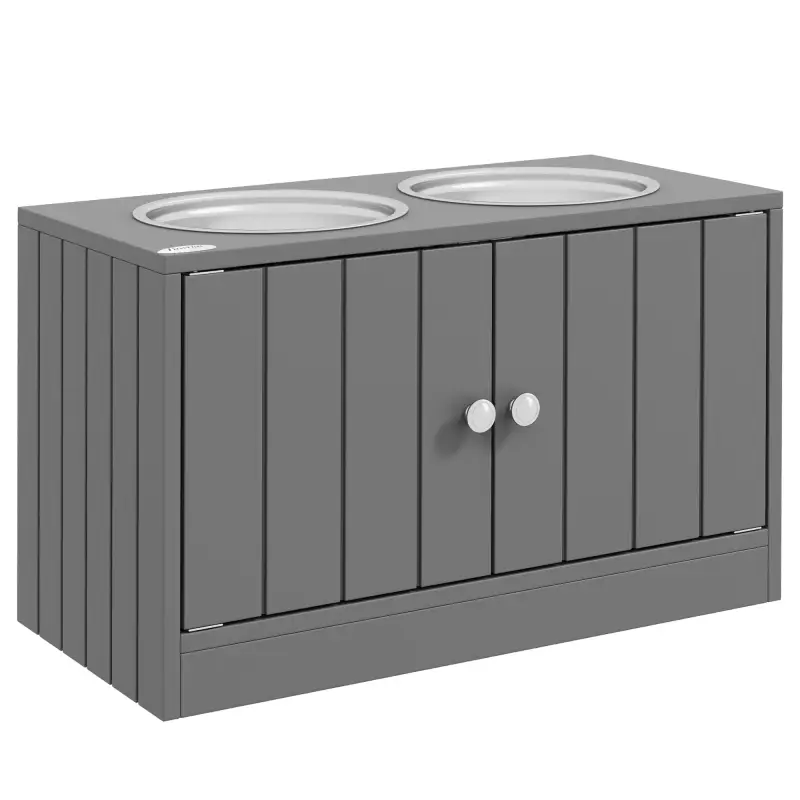 Comedero Elevado para Perros Grandes con 2 Cuencos de 2000ml y Almacenamiento Oculto 60x30x35,5 cm Gris