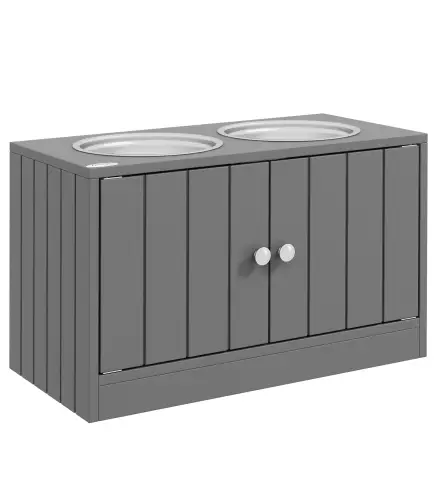 Comedero Elevado para Perros Grandes con 2 Cuencos de 2000ml y Almacenamiento Oculto 60x30x35,5 cm Gris