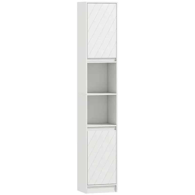 Columna de Baño Estrecha con 2 Puertas y 2 Estantes Abiertos para Espacios Pequeños 30x24x170 cm Blanco Columna de Baño Estrecha con 2 Puertas y 2 Estantes Abiertos para Espacios Pequeños 30x24x170 cm Blanco