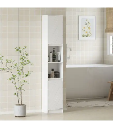 Columna de Baño Estrecha con 2 Puertas y 2 Estantes Abiertos para Espacios Pequeños 30x24x170 cm Blanco